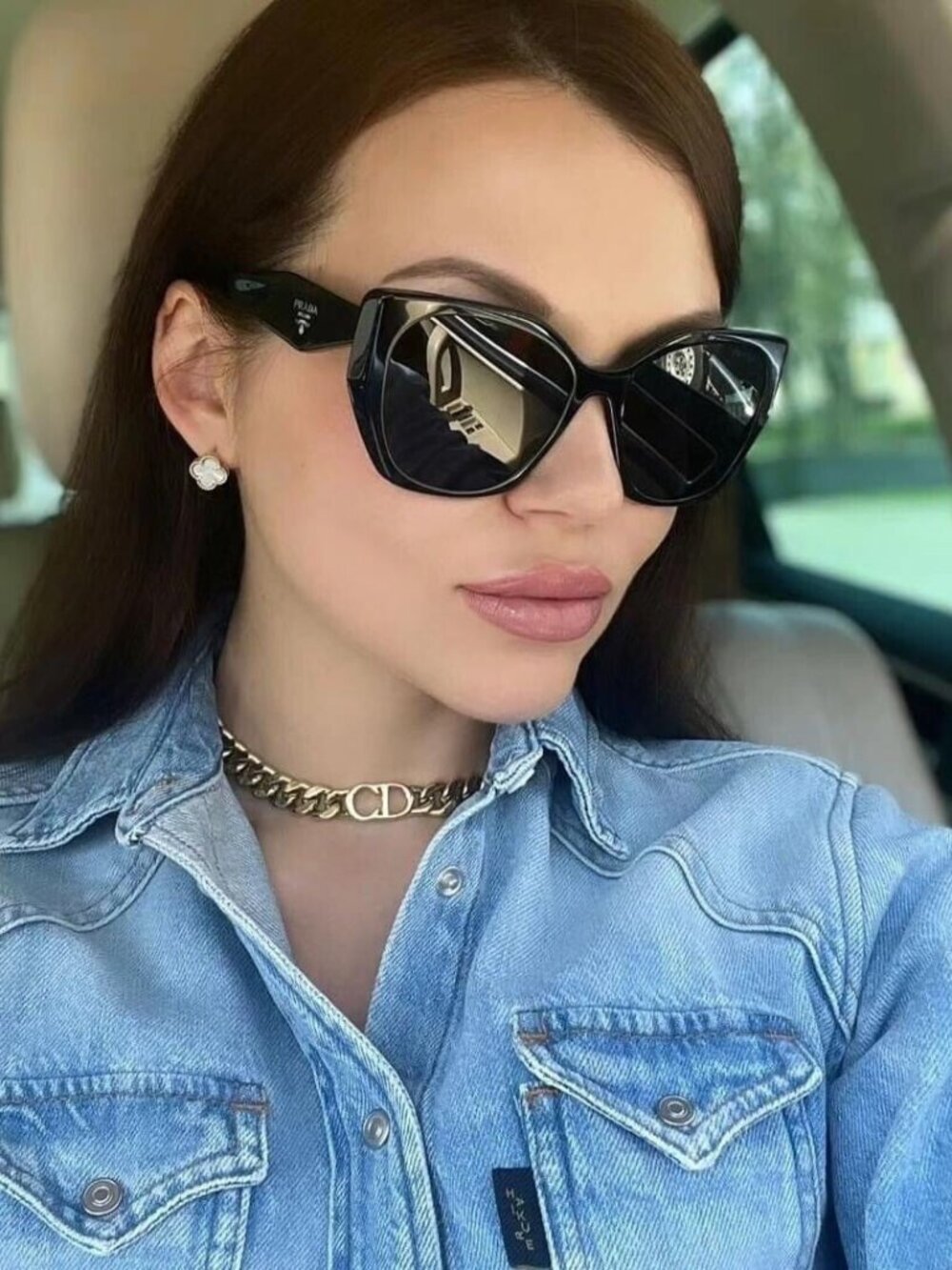 Prada Women Sunglasses Black Grey Cat Eye PR19ZS 1AB5S0 NEW AUTHENTIC - Picture 8 of 9